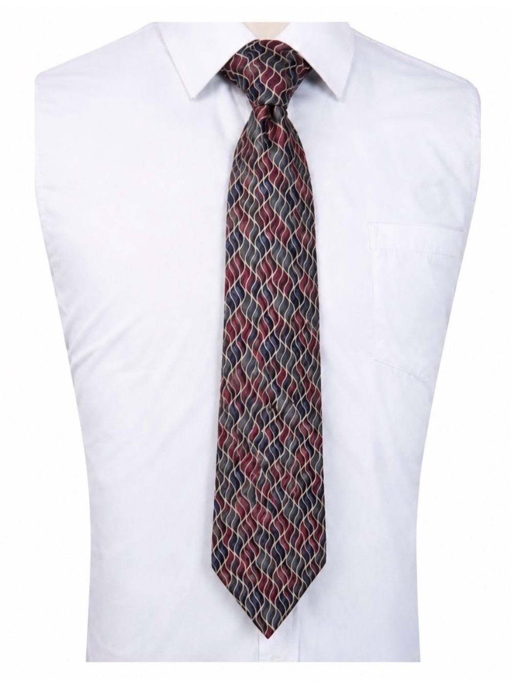 Christian Dior Monsieur Silk Tie Blue Burgundy Geometric Designer Necktie